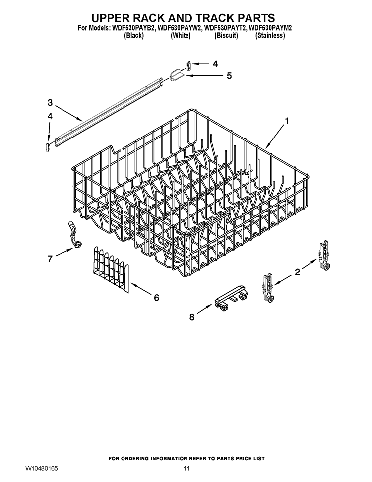 UPPER RACK AND TRACK PARTS Diagram and Parts List for WDF530PAYM2  Whirlpool Dishwasher