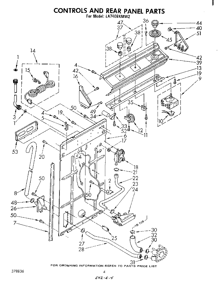 CONTROLS AND REAR PANEL Diagram and Parts List for LA7400XMW2  Whirlpool Washer