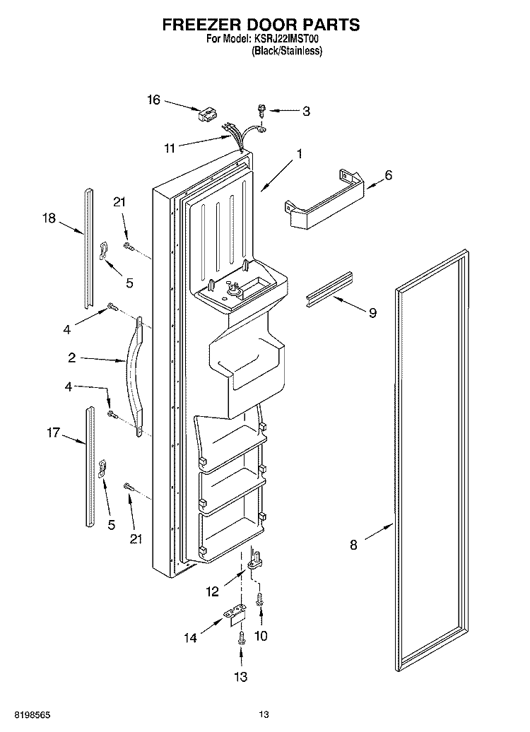 FREEZER DOOR PARTS Diagram and Parts List for KSRJ22IMST00  KitchenAid Refrigerator