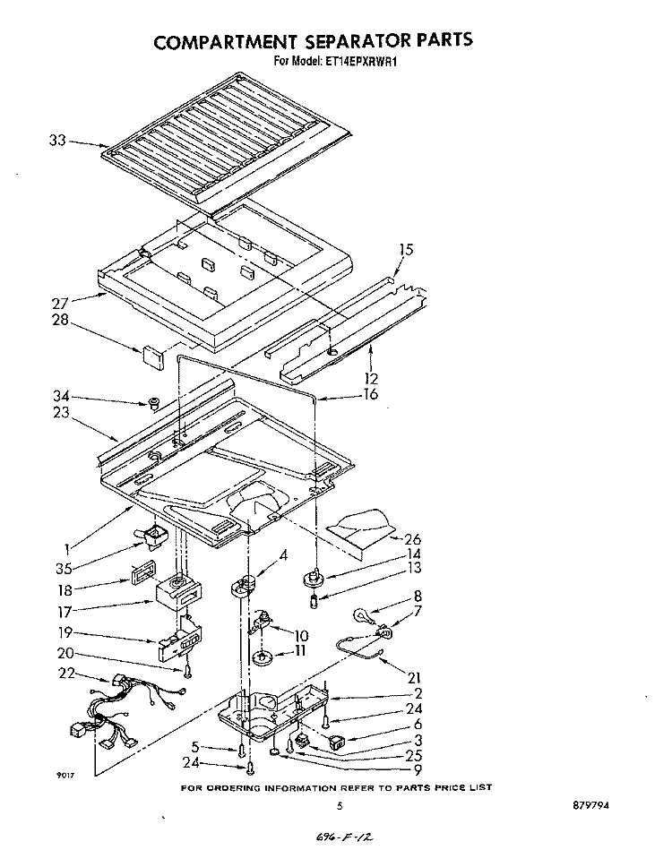 COMPARTMENT SEPARATOR Diagram and Parts List for ET14EPXRWR1  Whirlpool Refrigerator