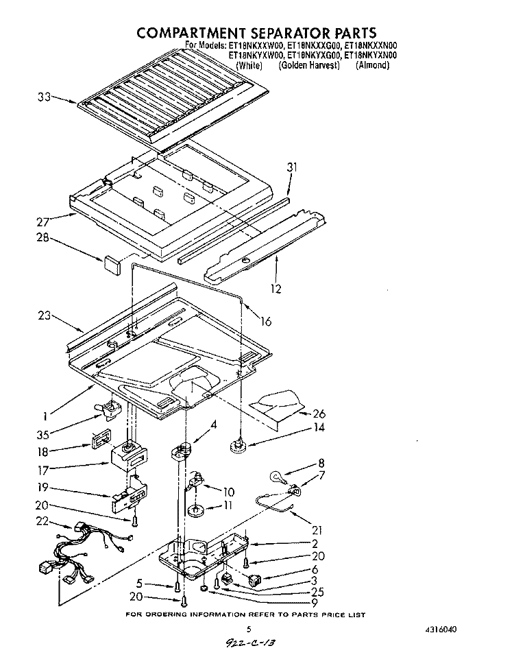 COMPARTMENT SEPARATOR Diagram and Parts List for ET18NKXXG00  Whirlpool Refrigerator