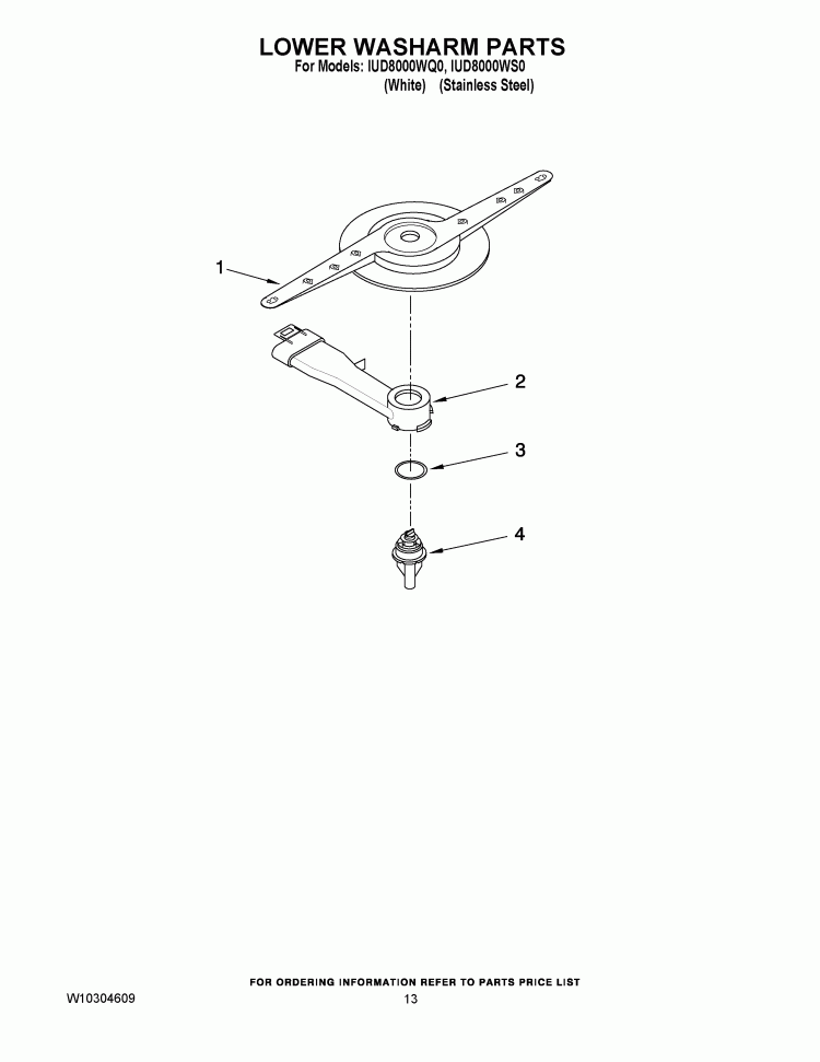 LOWER WASHARM PARTS Diagram and Parts List for IUD8000WQ0  Whirlpool Dishwasher