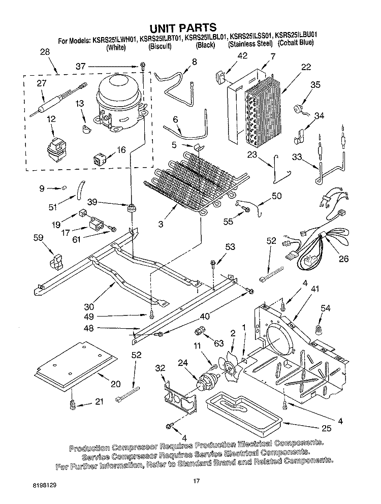 UNIT Diagram and Parts List for KSRU25ILBT01  KitchenAid Refrigerator