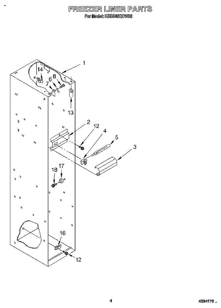 FREEZER LINER Diagram and Parts List for KSSS48QDW02  KitchenAid Refrigerator