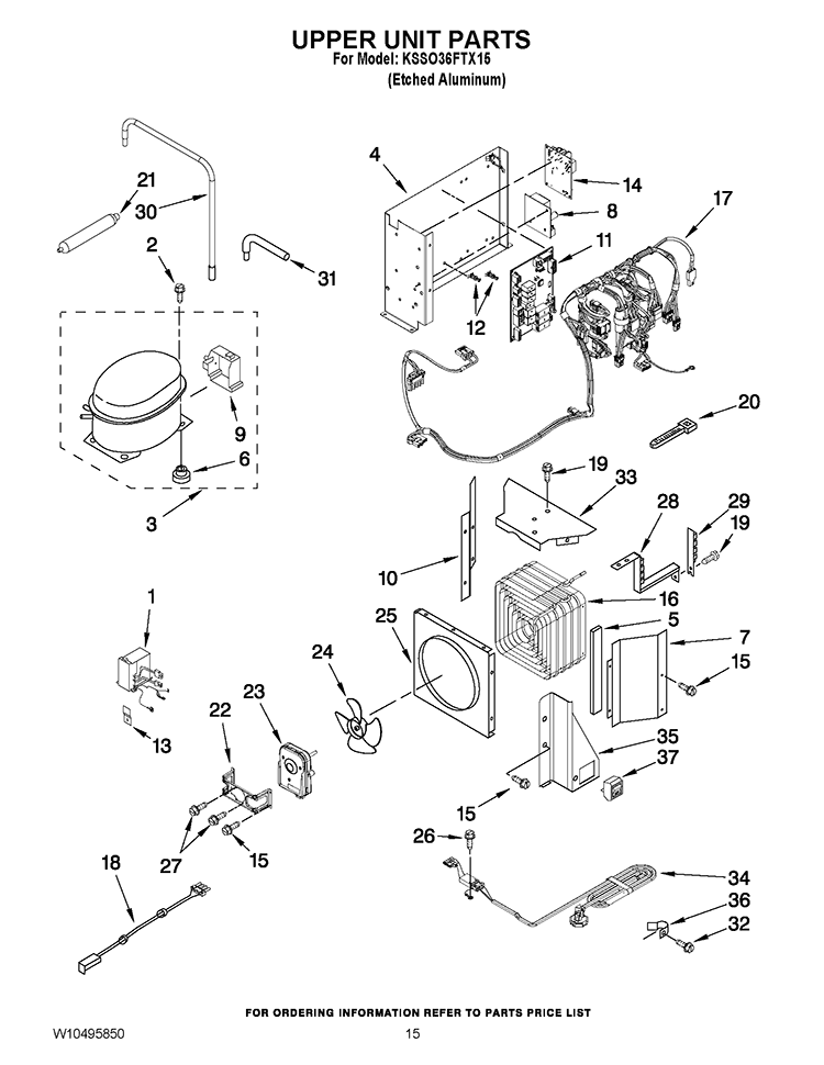 UPPER UNIT PARTS Diagram and Parts List for KSSO36FTX15  KitchenAid Refrigerator