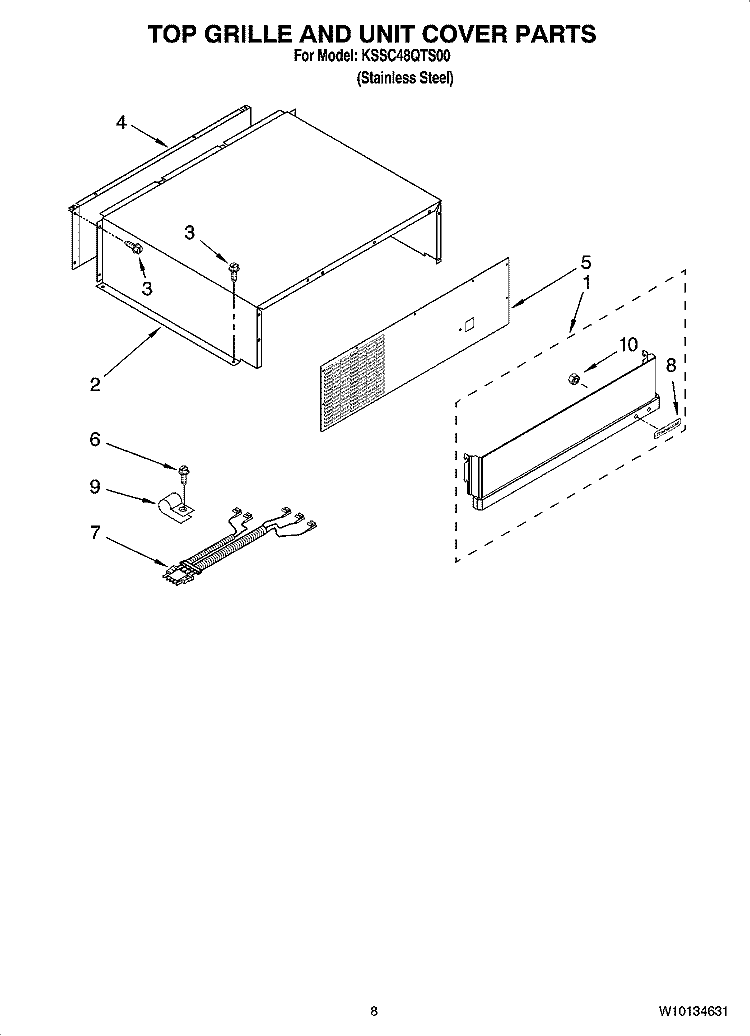 TOP GRILLE AND UNIT COVER PARTS Diagram and Parts List for KSSC48QTS00  KitchenAid Refrigerator