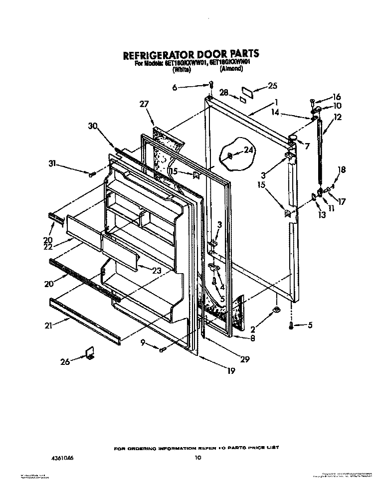 REFRIGERATOR DOOR Diagram and Parts List for 6ET18GKXWW01  Whirlpool Refrigerator