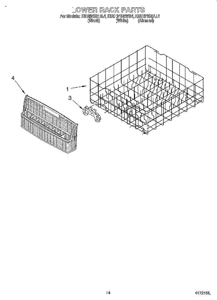 LOWER RACK Diagram and Parts List for KUDI24SEBL4  KitchenAid Dishwasher