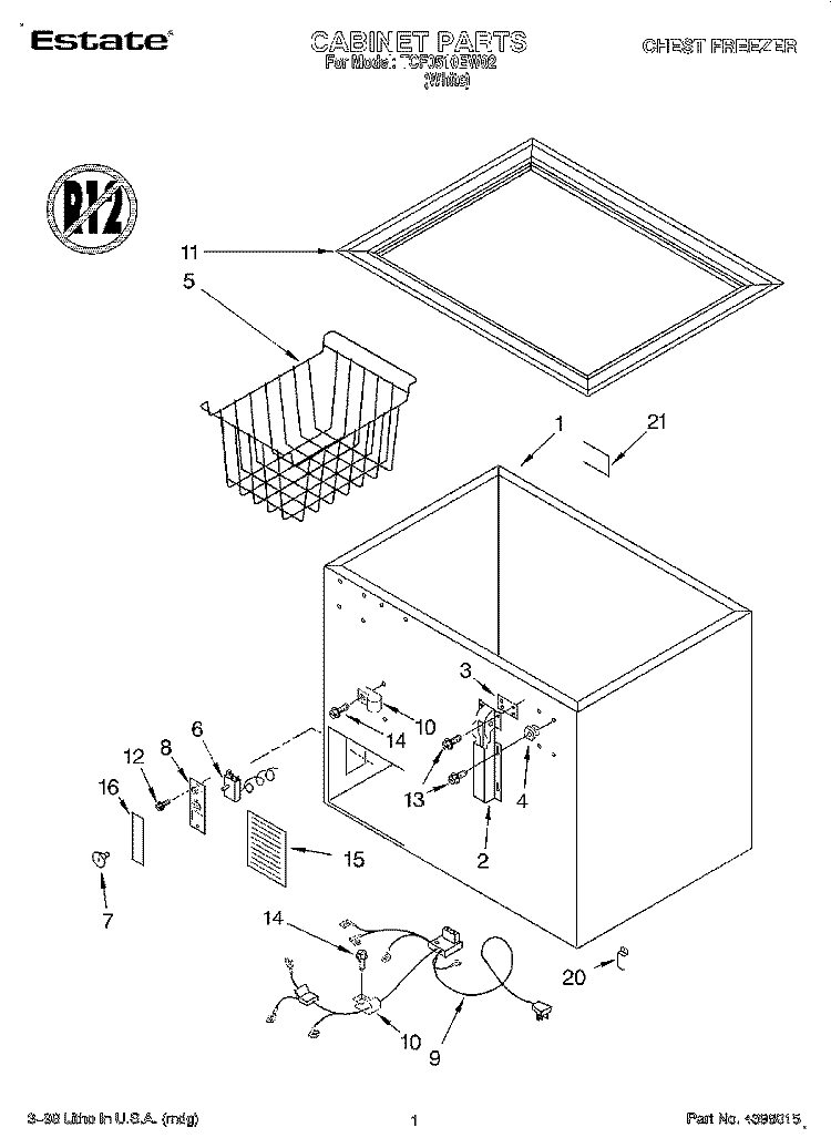 SECTION Diagram and Parts List for TCF0510EW02  Whirlpool Freezer