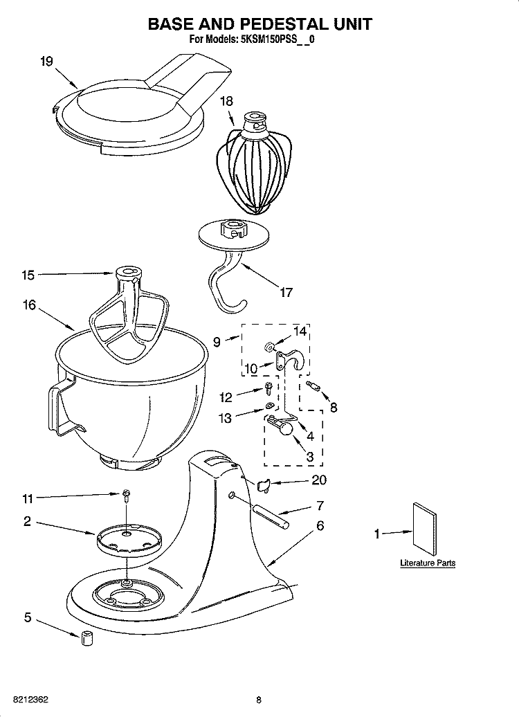 BASE AND PEDESTAL UNIT, OPTIONAL PARTS Diagram and Parts List for 5KSM150PSSOB0  KitchenAid Mixer