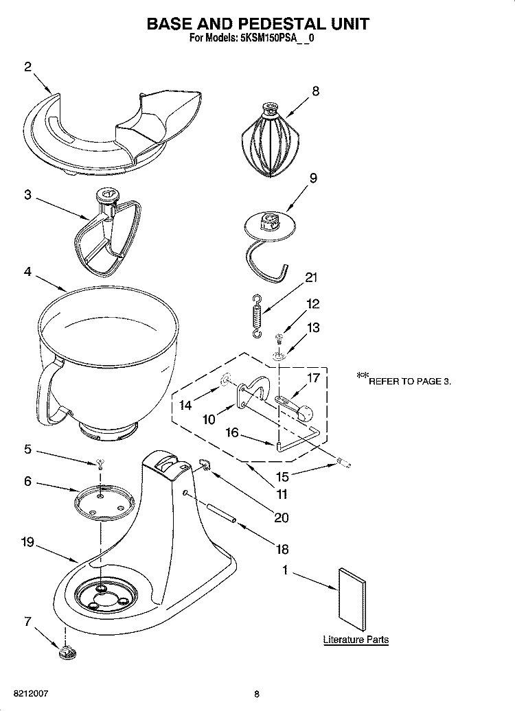BASE AND PEDESTAL UNIT Diagram and Parts List for 5KSM150PSABU0  KitchenAid Mixer