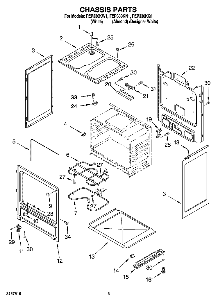 CHASSIS PARTS Diagram and Parts List for FEP330KW1  Roper Range