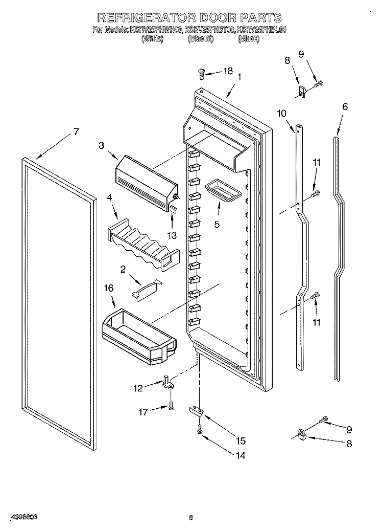 REFRIGERATOR DOOR Diagram and Parts List for KSRV25FHBL00  KitchenAid Refrigerator