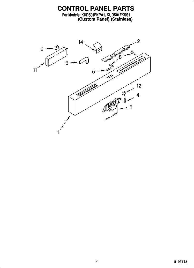 CONTROL PANEL PARTS Diagram and Parts List for KUDS01FKSS1  KitchenAid Dishwasher