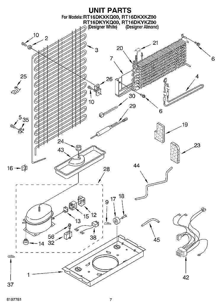 UNIT Diagram and Parts List for RT16DKXKZ00  Roper Refrigerator