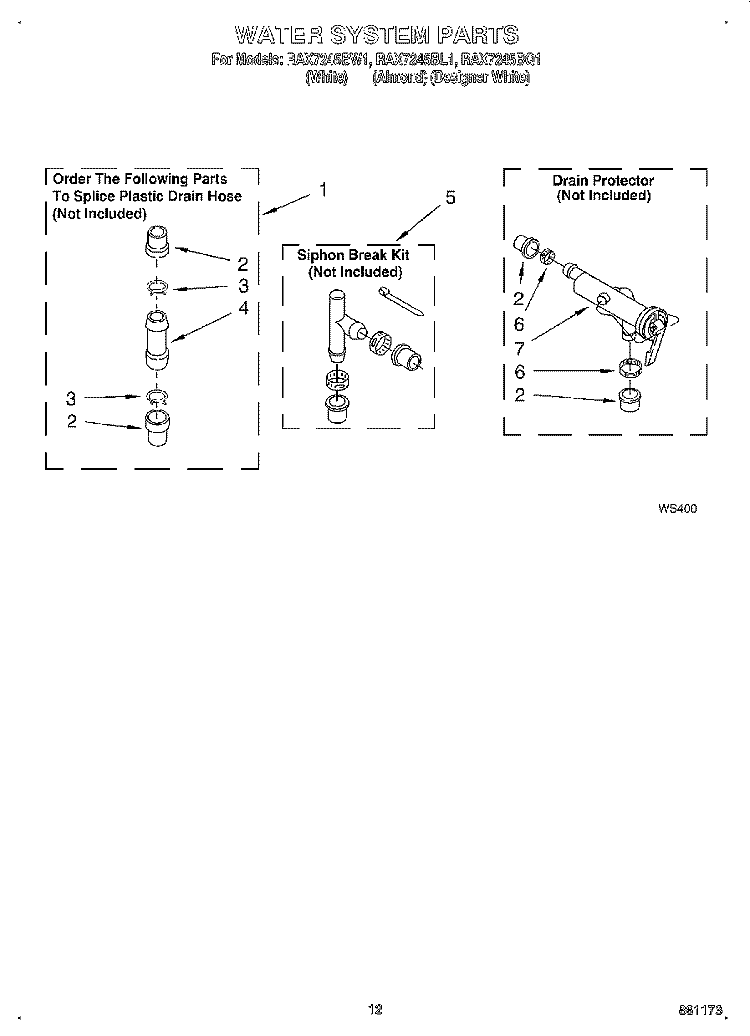 WATER SYSTEM Diagram and Parts List for RAX7245BL1  Roper Washer