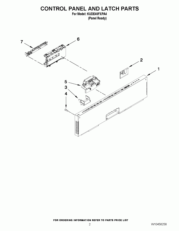 CONTROL PANEL AND LATCH PARTS Diagram and Parts List for KUDE40FXPA4  KitchenAid Dishwasher