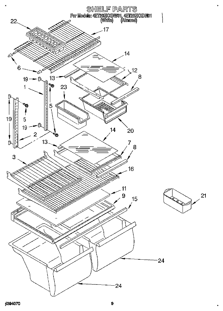 SHELF, LIT/OPTIONAL Diagram and Parts List for 4ET20ZKXDW01  Whirlpool Refrigerator