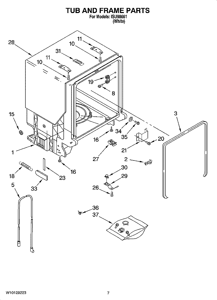 TUB AND FRAME PARTS Diagram and Parts List for ISU98661  Inglis Dishwasher