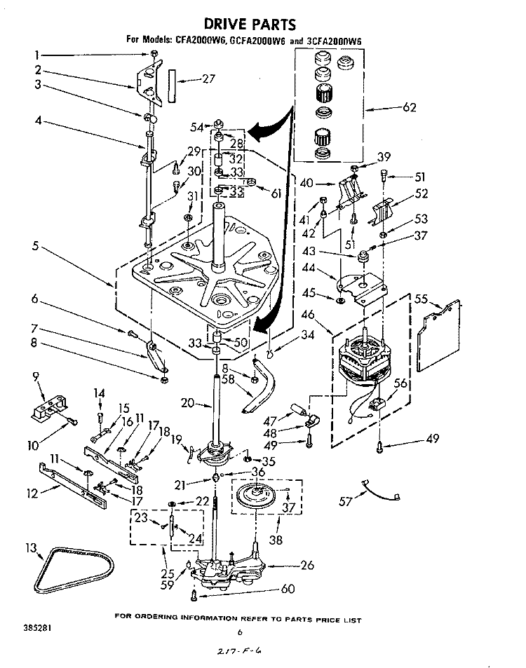 DRIVE Diagram and Parts List for 3CFA2000W6  Whirlpool Washer