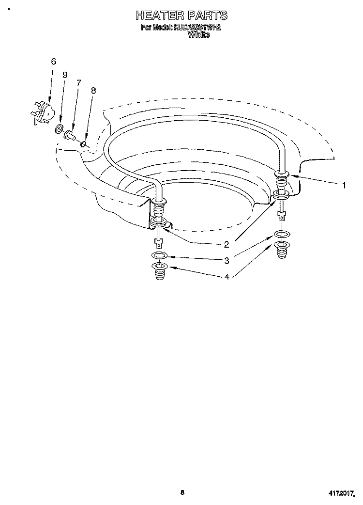 HEATER Diagram and Parts List for KUDA23SYWH2  KitchenAid Dishwasher