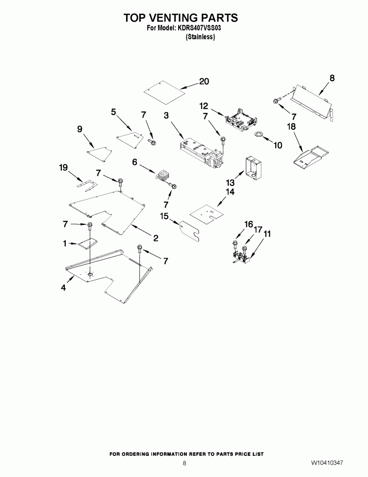 TOP VENTING PARTS Diagram and Parts List for KDRS407VSS03  KitchenAid Range