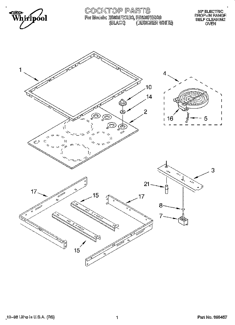 COOKTOP Diagram and Parts List for RS696PXGQ0  Whirlpool Range