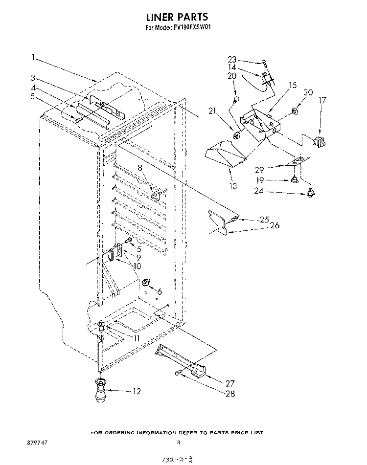 LINER Diagram and Parts List for EV190FXSW01  Whirlpool Freezer