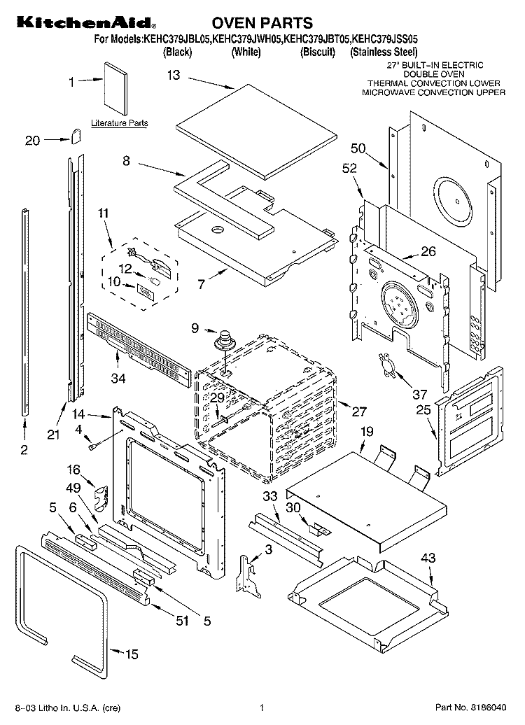 OVEN PARTS Diagram and Parts List for KEHC379JSS05  KitchenAid Microwave Oven Combo