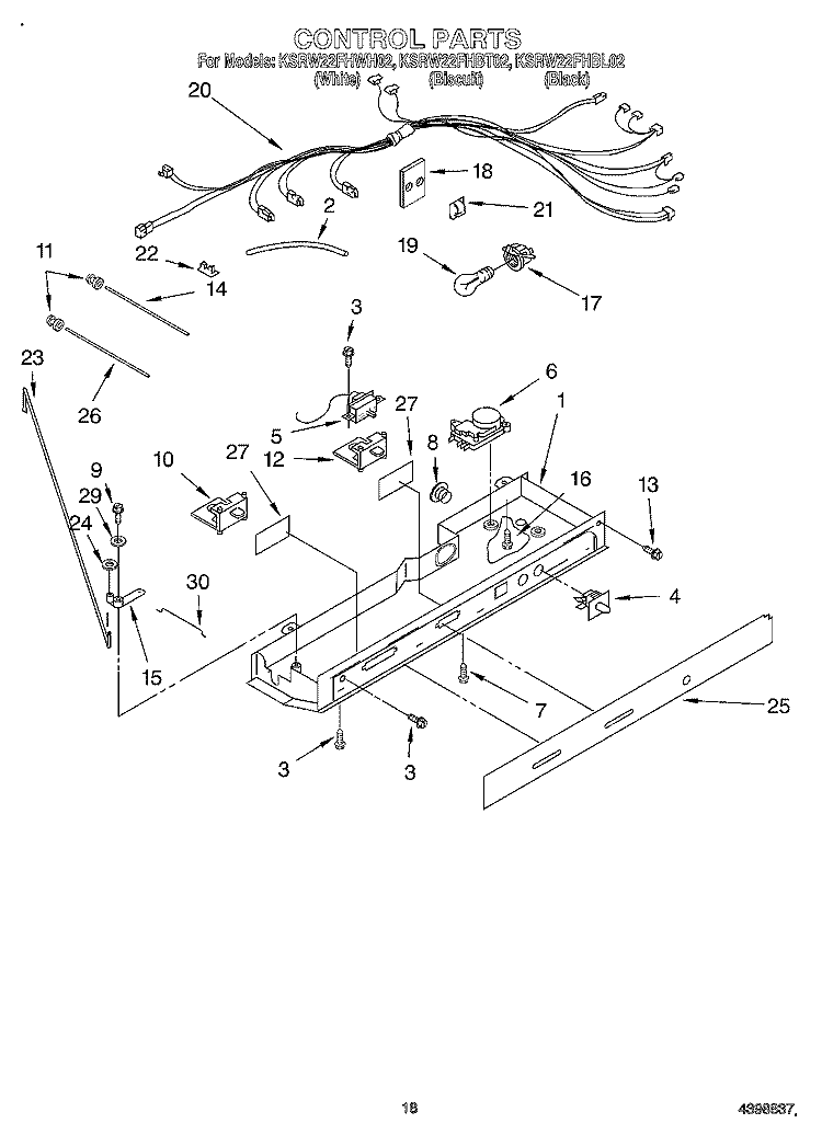 CONTROL Diagram and Parts List for KSRW22FHBT02  KitchenAid Refrigerator