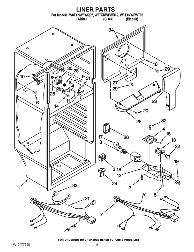 LINER PARTS Diagram and Parts List for W8TXNWFWT02  Whirlpool Refrigerator