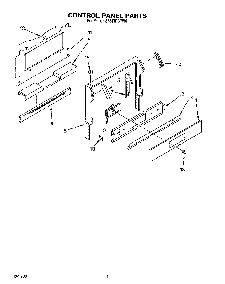 CONTROL PANEL Diagram and Parts List for SF317PCYN0  Whirlpool Range