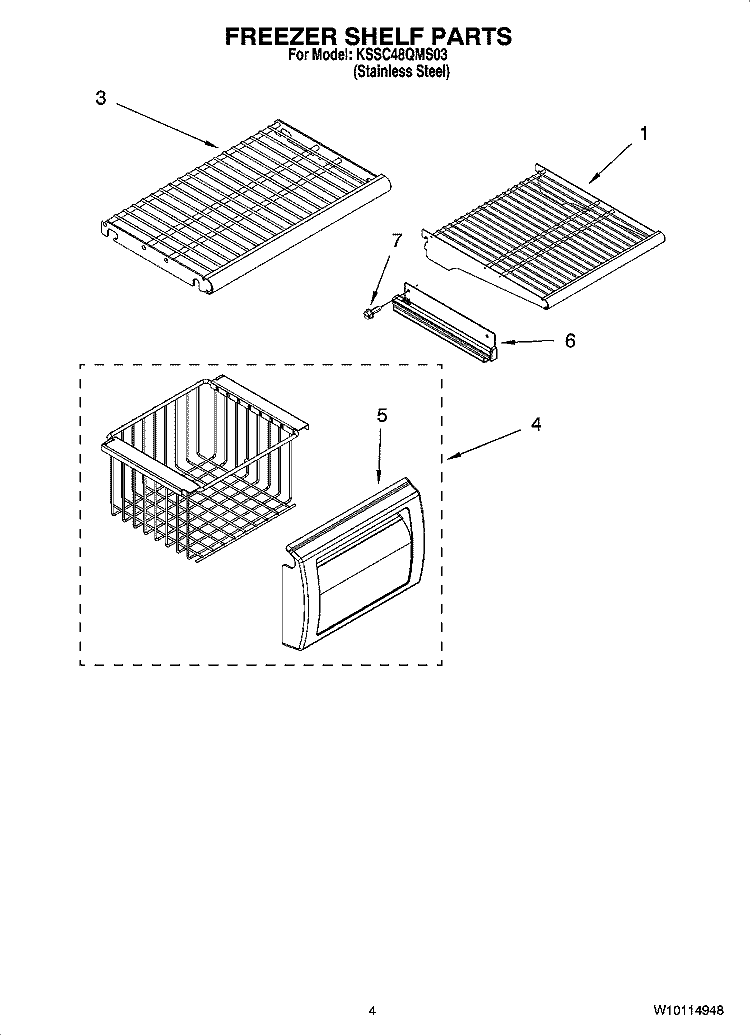 FREEZER SHELF PARTS Diagram and Parts List for KSSC48QMS03  KitchenAid Refrigerator