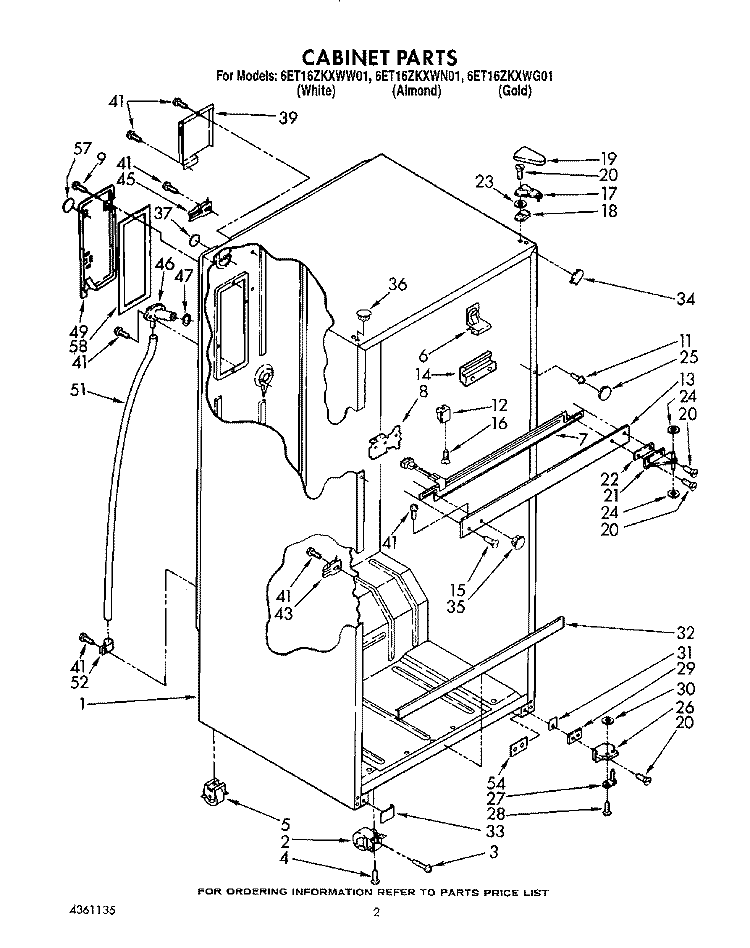 CABINET Diagram and Parts List for 6ET16ZKXWN01  Whirlpool Refrigerator