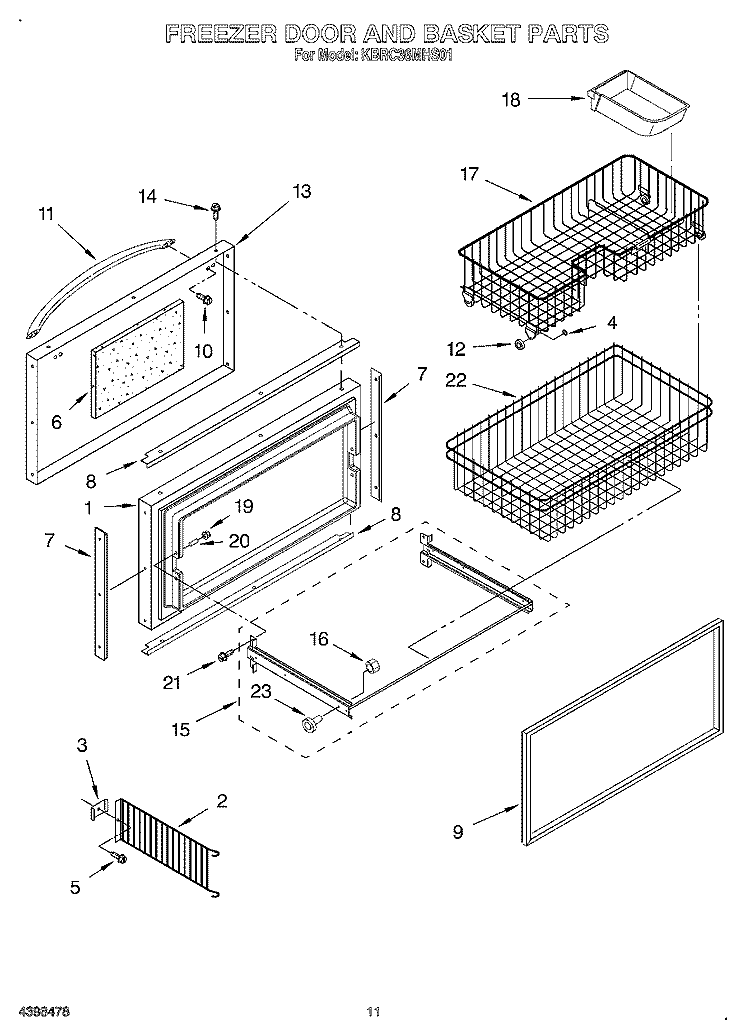 FREEZER DOOR AND BASKET Diagram and Parts List for KBRC36MHS01  KitchenAid Refrigerator