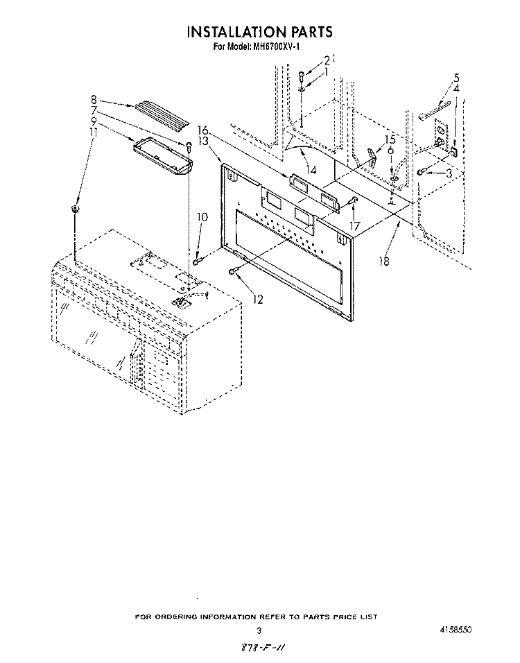 INSTALLATION Diagram and Parts List for MH6700XV1  Whirlpool Microwave