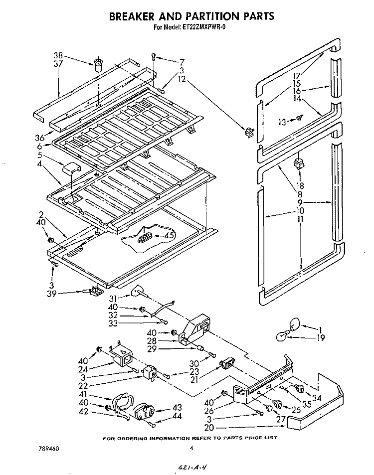 BREAKER AND PARTITION Diagram and Parts List for ET22ZMXPWR0  Whirlpool Refrigerator