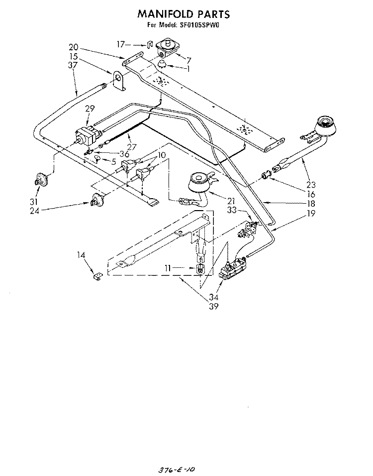 MANIFOLD Diagram and Parts List for SF0105SPW0  Whirlpool Range