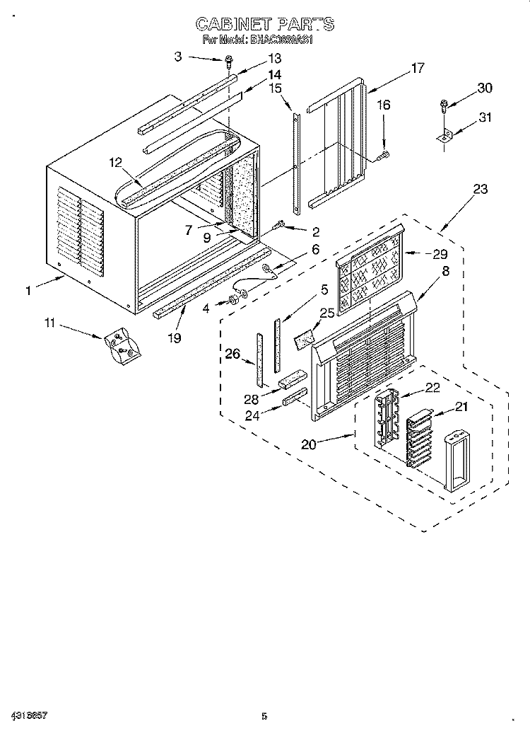 CABINET Diagram and Parts List for BHAC0830AS1  Whirlpool Air Conditioner