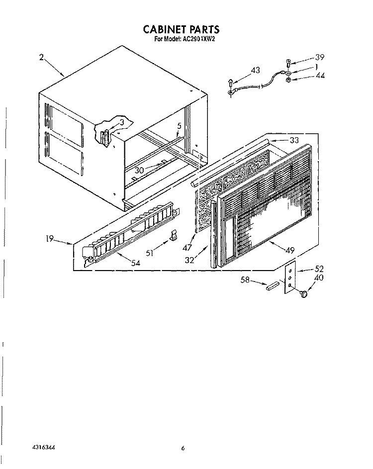 CABINET, LIT\OPTIONAL Diagram and Parts List for AC2904XW2  Whirlpool Air Conditioner
