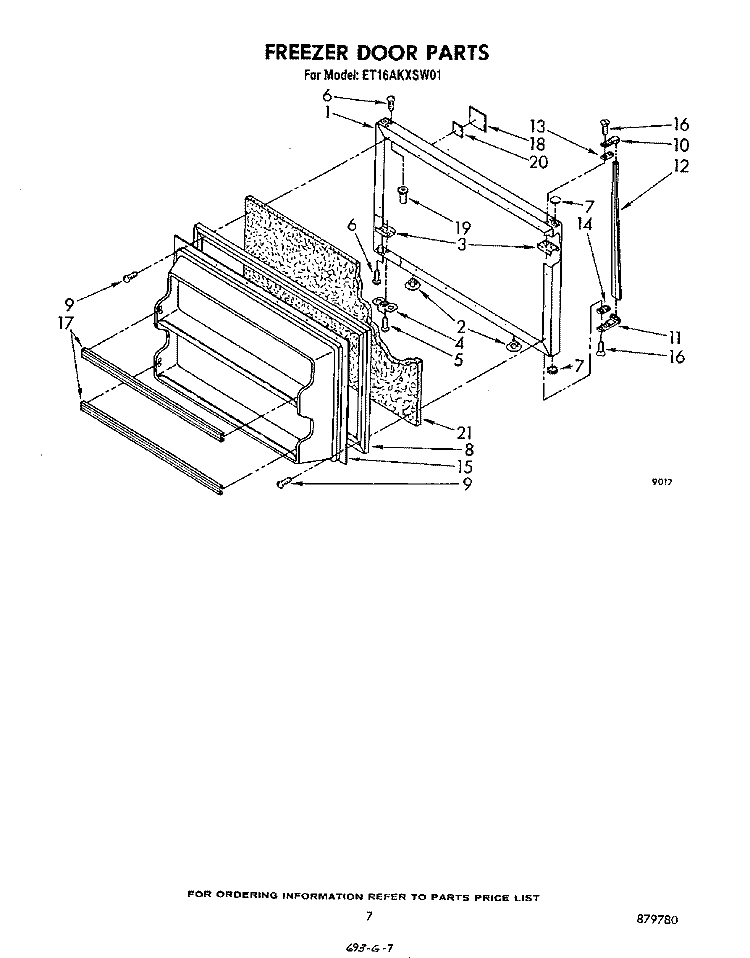 FREEZER DOOR Diagram and Parts List for ET16AKXSW01  Whirlpool Refrigerator
