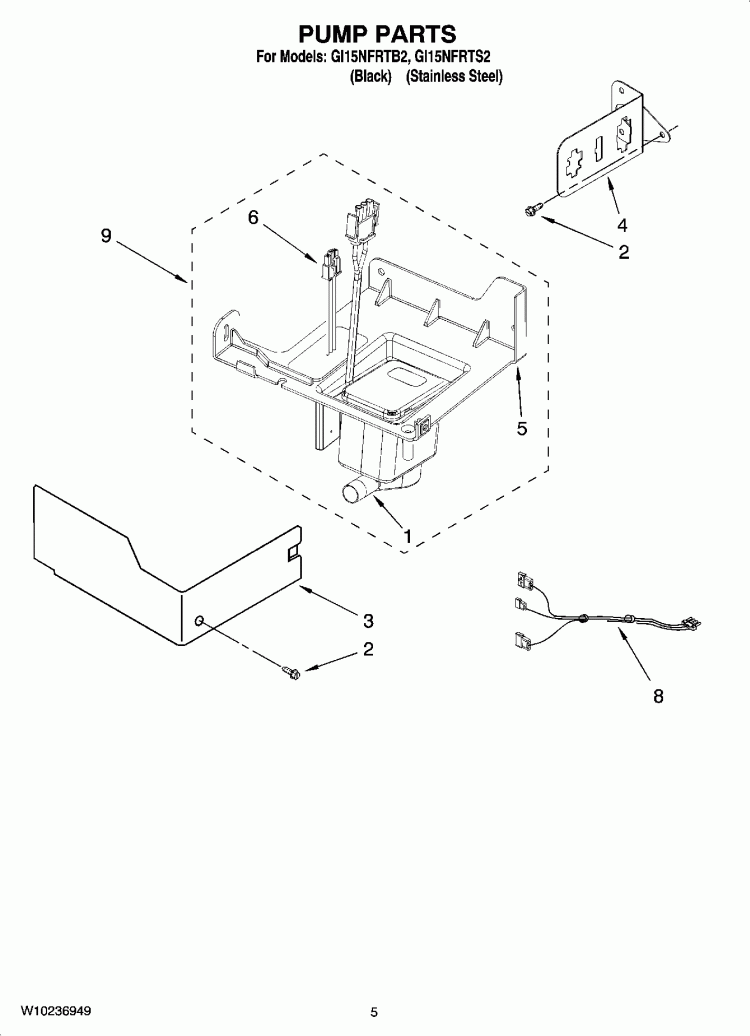 PUMP PARTS Diagram and Parts List for GI15NFRTB2  Whirlpool Ice Maker