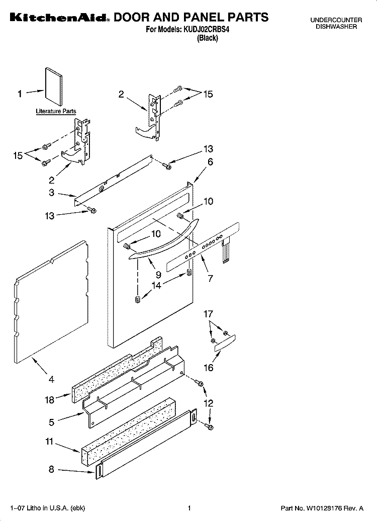 DOOR AND PANEL PARTS Diagram and Parts List for KUDJ02CRBS4  KitchenAid Dishwasher