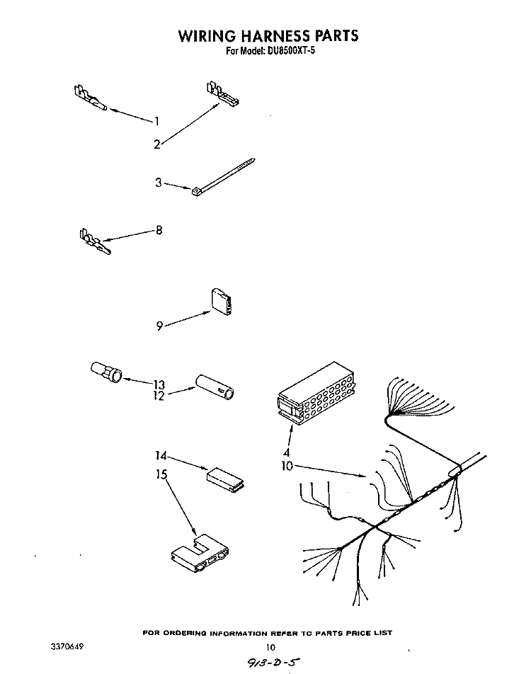 WIRING HARNESS Diagram and Parts List for DU8500XT5  Whirlpool Dishwasher