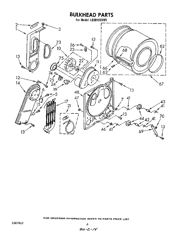 SECTION Diagram and Parts List for LE6810XSW0  Whirlpool Dryer