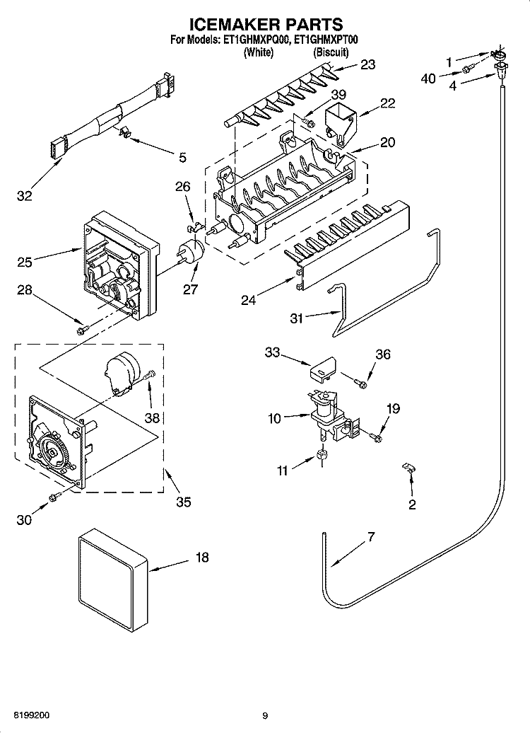 ICEMAKER PARTS Diagram and Parts List for ET1GHMXPT00  Whirlpool Refrigerator