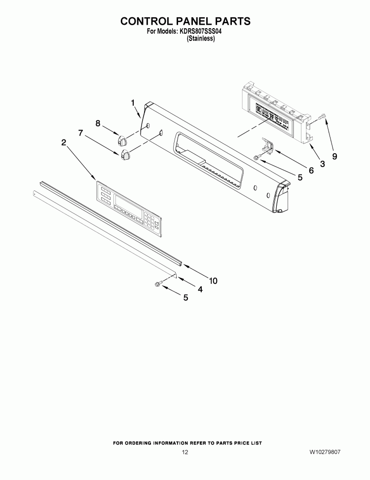 CONTROL PANEL PARTS Diagram and Parts List for KDRS807SSS04  KitchenAid Range