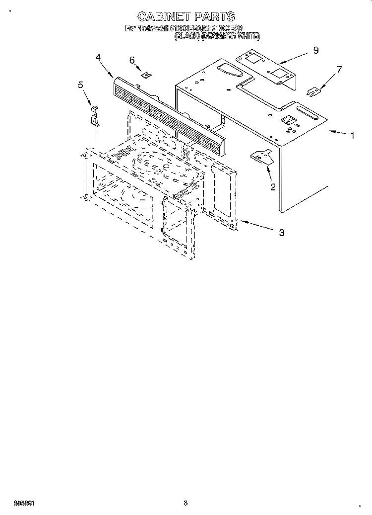 CABINET Diagram and Parts List for MH6130XEQ0  Whirlpool Microwave