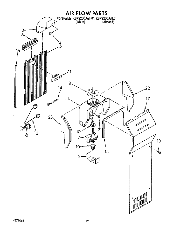 AIRFLOW Diagram and Parts List for KSRS25QAAL01  KitchenAid Refrigerator
