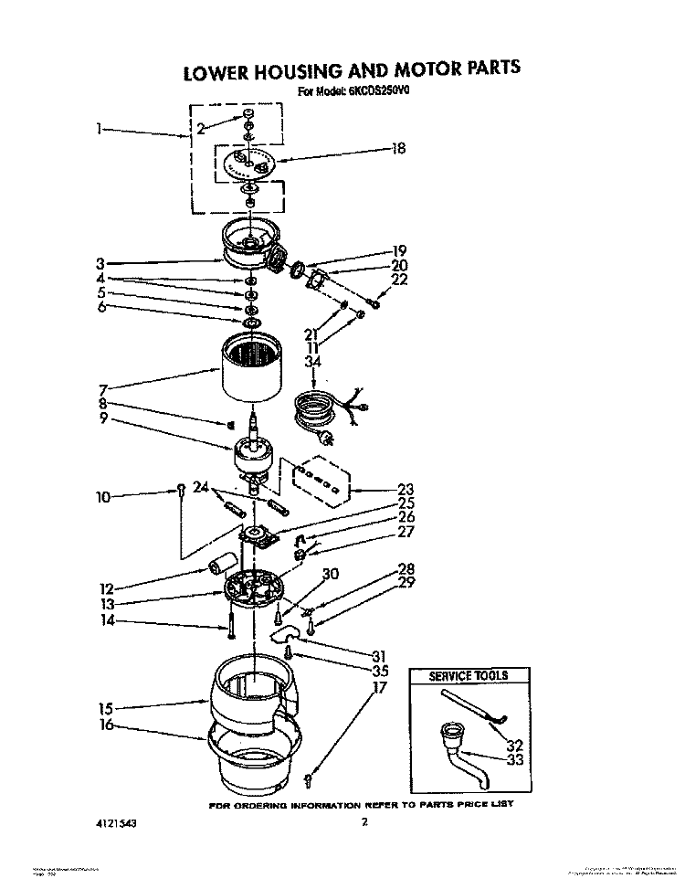 SECTION Diagram and Parts List for 6KCDS250V0  KitchenAid Food Waste Disposer